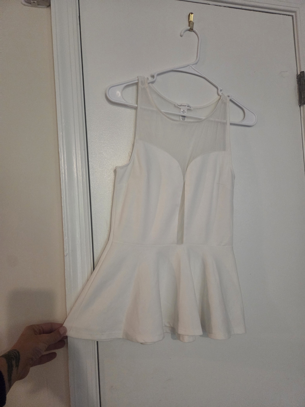 Ambiance White Mesh Peplum Tank